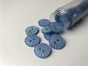 Knap - pænt blomstermotiv og blå, 16 mm